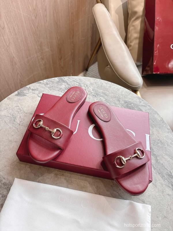 Gucci 2025/SS Leather Mule Sandals with Light Gold Hardware - 8023-3