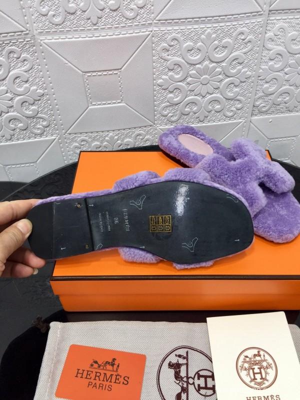 H Eiderdown Teddy Wool H Slippers Flat Sole Fur Slides - LY00240