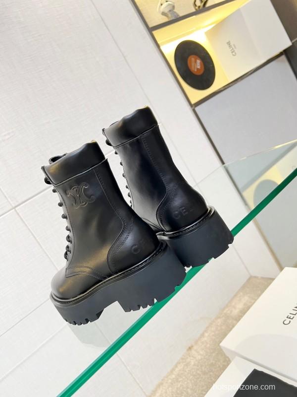 Celine BULKY TRIOMPHE Lace-Up Boots with Calfskin Upper - L Y00340