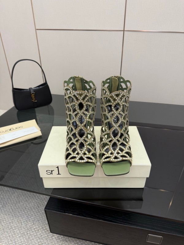 Sergio Rossi Mermaid Sandals 2025 SS Collection Elegant Fishnet High Heels - KFY00470