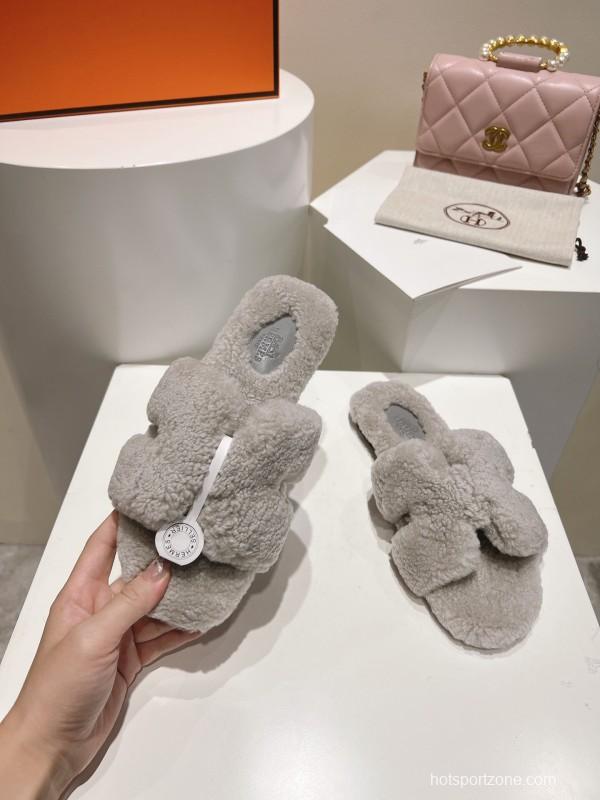 Hermès Teddy Wool Flat Slippers - LY00240