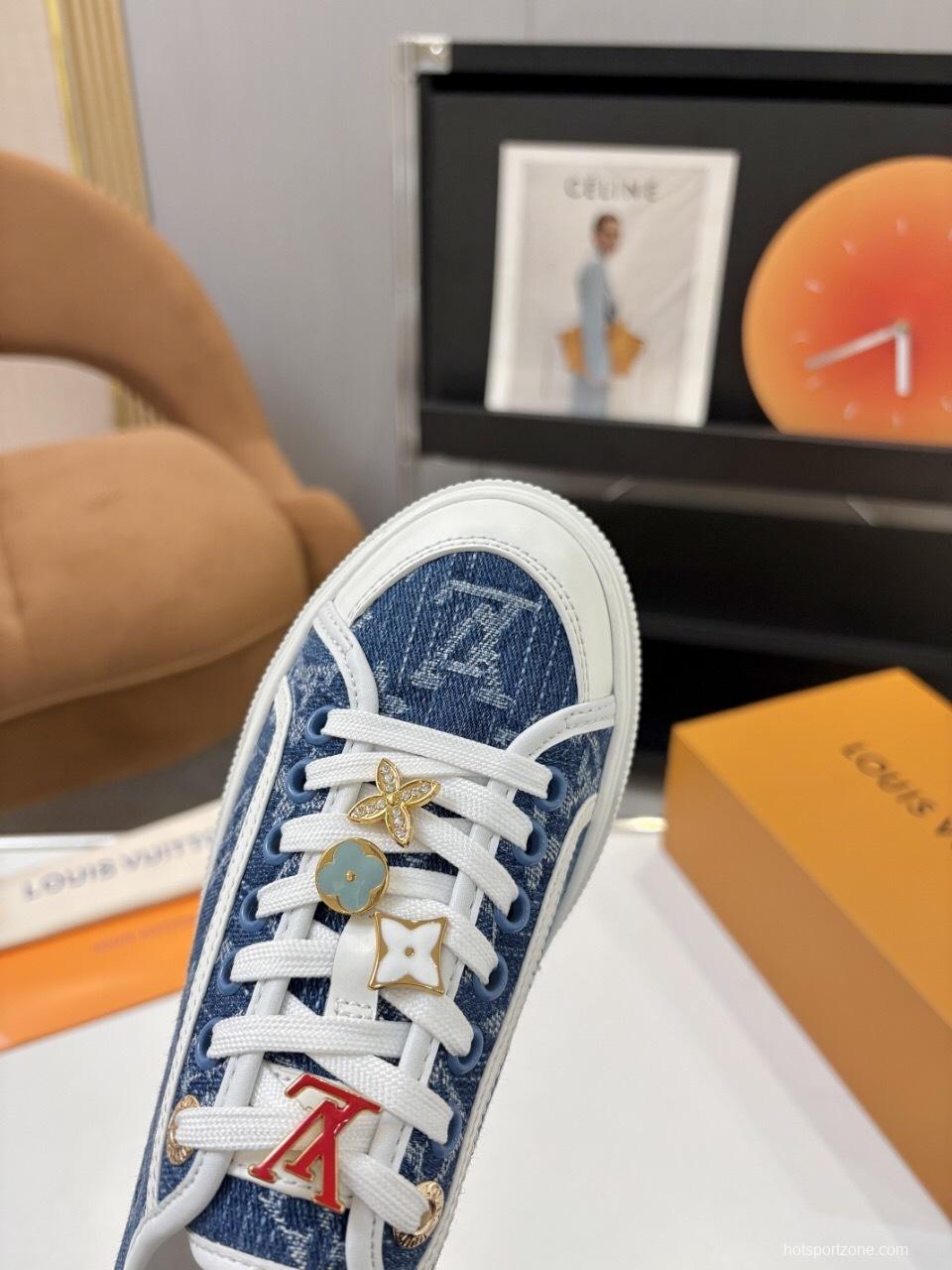 Louis Vuitton Lagoon Series Monogram Denim Sneakers with Leather Accents - AS00300