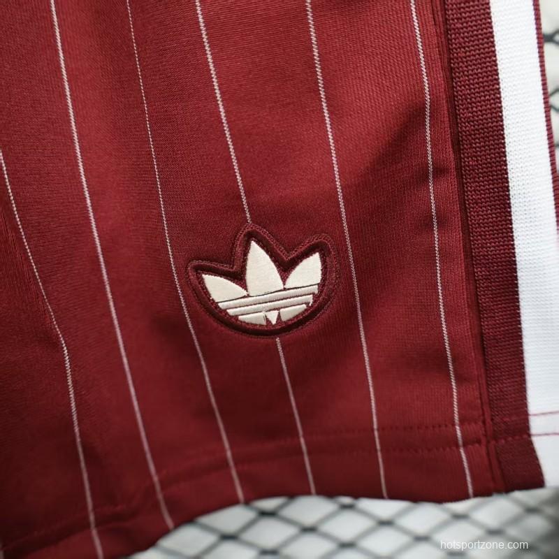 Player Version 25/26 Ajax Burgundy Red with White Side Stripes and Pinstripes Shorts
