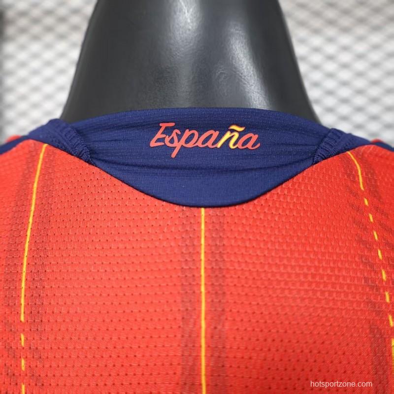Player Version 2026 Spain Home Long Sleeve Red with Vertical Stripe Pattern Jersey