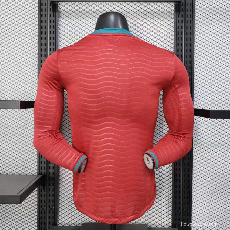 Player Version 2026 Portugal Home Long Sleeve Red with Horizontal Wave Pattern Jersey