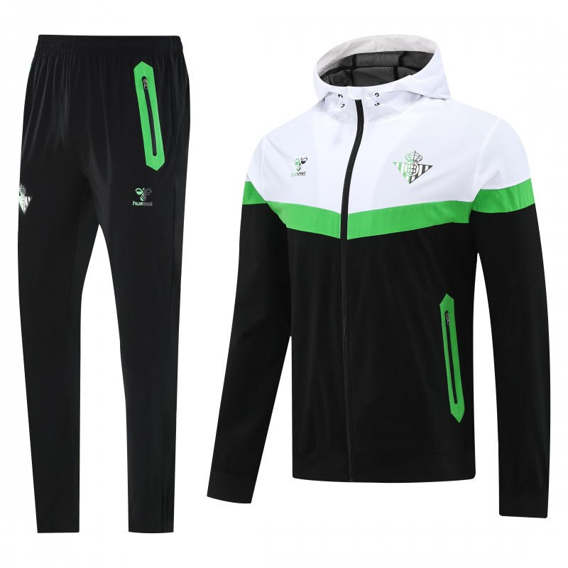 25/26 Real Betis White Black Green  Full zipper Jacket Tracksuit+ long pants
