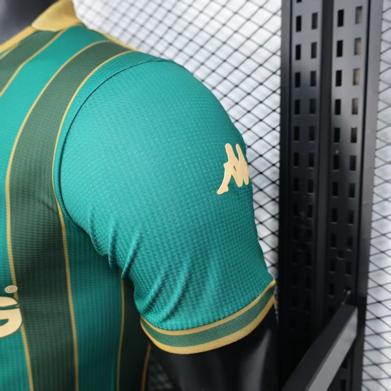 25/26 Player Version  JS Kabylie Home Green Yellow Vertical Stripes Jersey