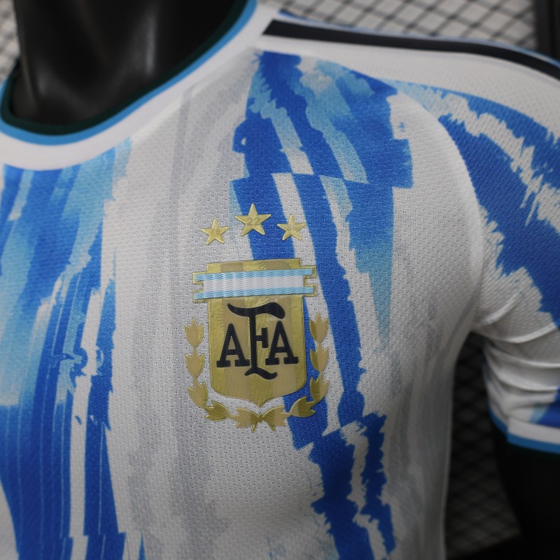 2026 Player Version Argentina White and Light Blue with Brushstroke Stripes Jersey