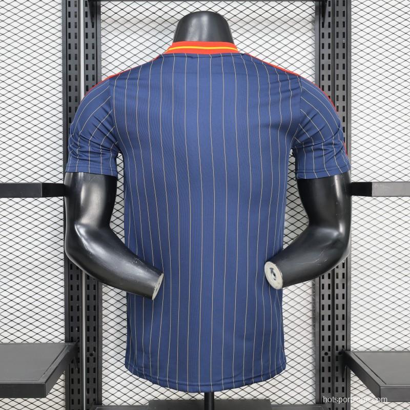 2026 Player Version Spain Navy Blue with Thin Yellow Pinstripes Jersey