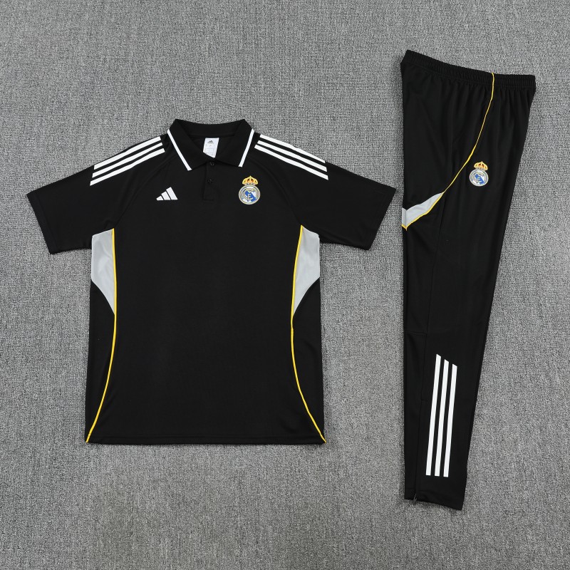 26/27 Real Madrid Black Polo Training Shirt + Long Pants Tracksuit