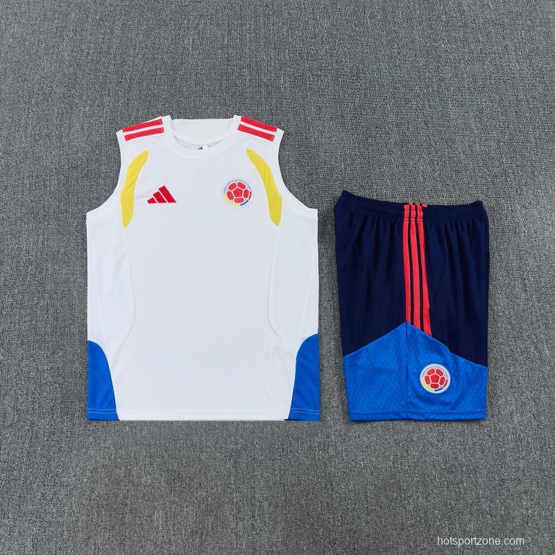 26/27 Colombia White Sleeveless Training Vest +Navy Blue Shorts Set