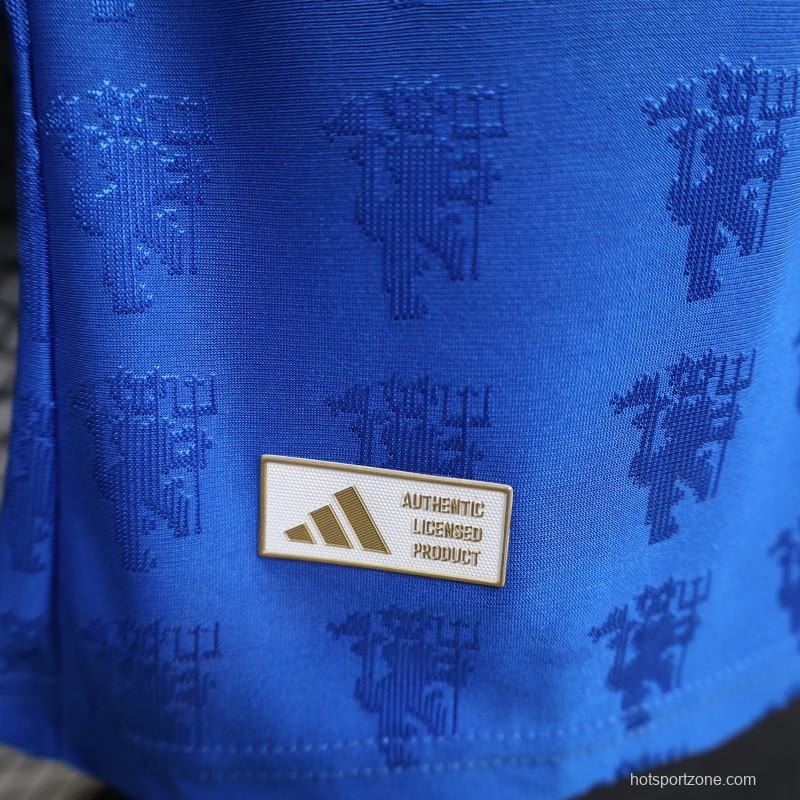 Player Version 26/27 Manchester United Blue with All-Over Devil Jacquard Pattern Jersey