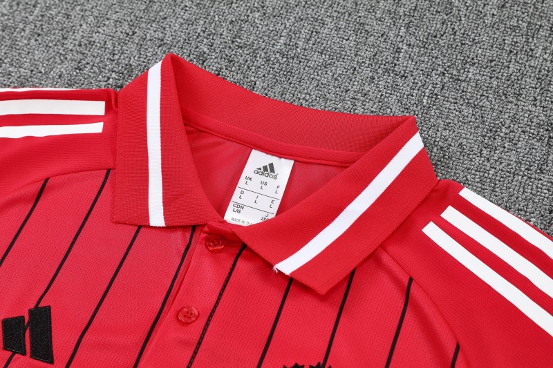 26/27 Manchester United  Red Stripes  Polo Training Shirt + Long Pants Tracksuit
