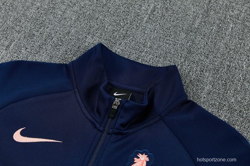 26/27 France Navy Blue Full Zipper Jacket Tracksuit +  Long Pants