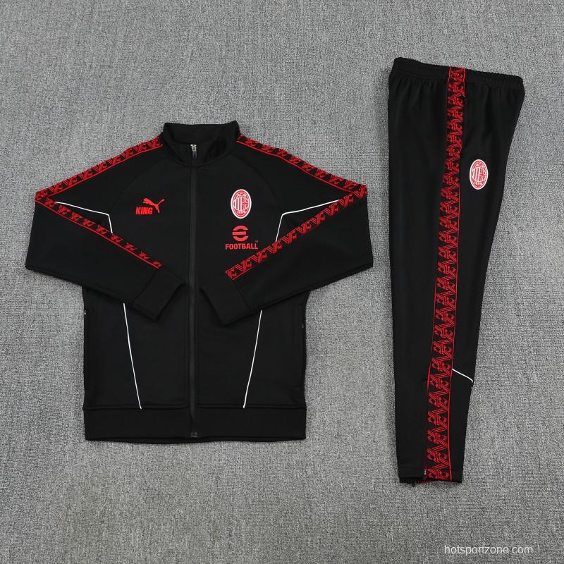 25/26 AC Milan Black Full Zipper Jacket Tracksuit + Long Pants