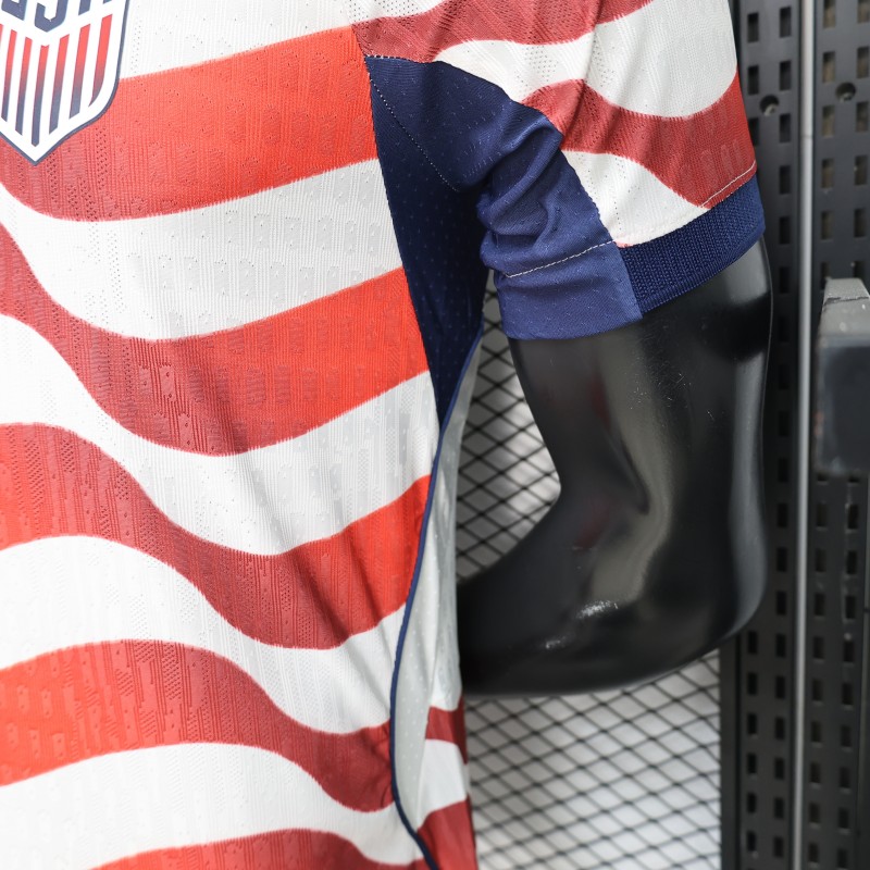 Player Version 2026 USA Home Red & White Stripe  Jersey