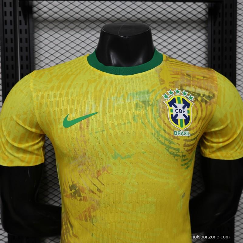 Player Version 2026 Brazil Yellow with Green Ink Splash Special Edition Home Jersey