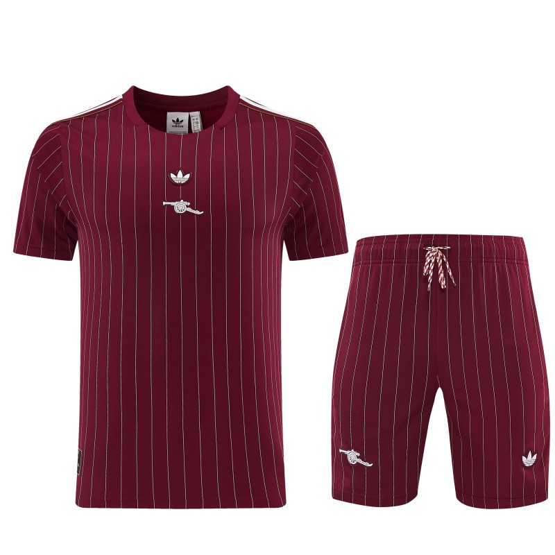 26/27  Arsenal  Maroon Pinstripe Short Sleeve+Soccer Shorts