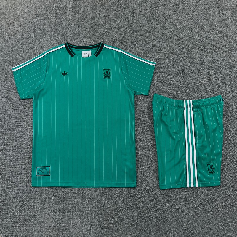 26/27 Liverpool   Green Pinstripe  Short Sleeve+Soccer Shorts