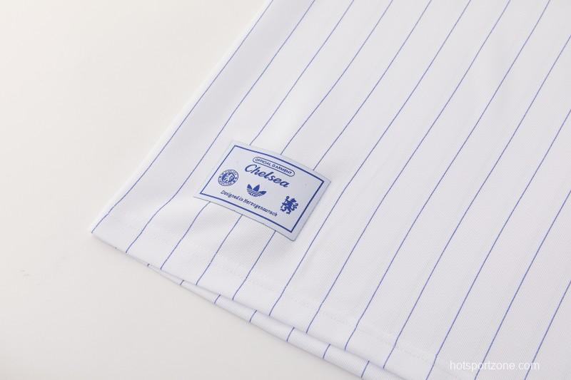26/27 Chelsea FC White Stripes Short Sleeve+Blue Soccer Shorts