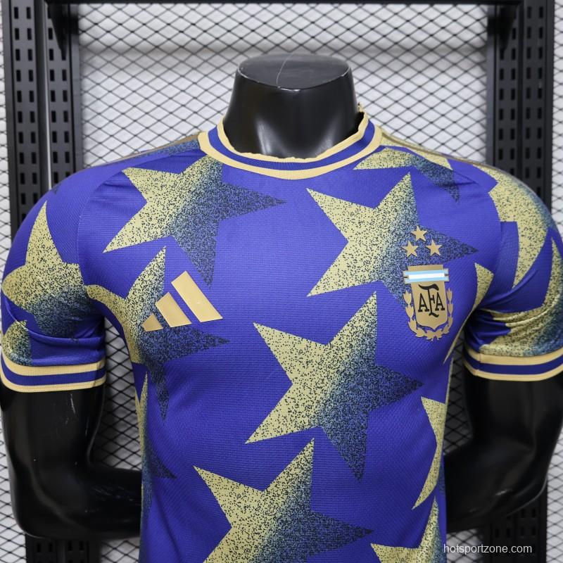Player Version 2026  Argentina AFA Adidas Special Edition Royal Blue Gold Star Print Champions Jersey