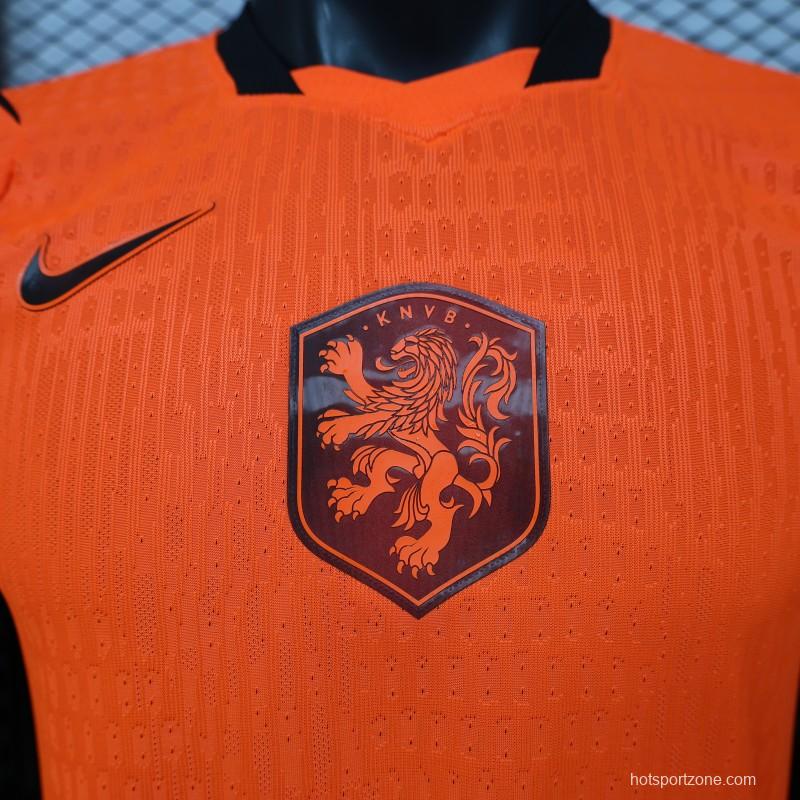 Player Version 2026 Netherlands Orange with Black Side Panel Home Jersey