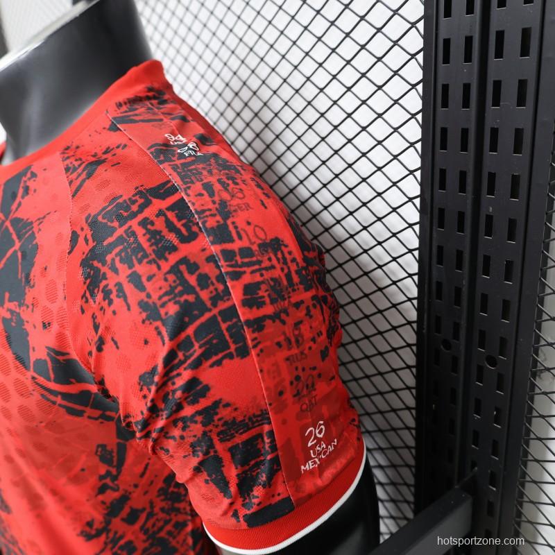 Player Version 2026 Canada National Team Red with Black Grunge Print Home Jersey