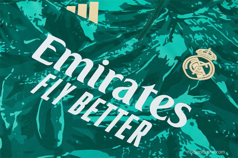 2026 Real Madrid Dark Green Camouflage  Half Zipper Jacket Tracksuit + Long Pants (Adidas)