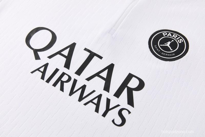 2026/27 Paris Saint-Germain White  Half Zipper Jacket Tracksuit + Light Grey Long Pants