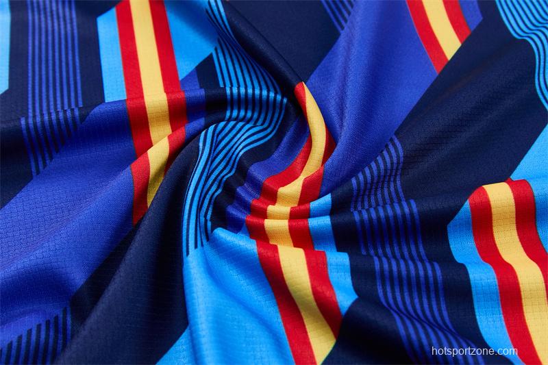 2026 Spain Navy Blue Multi-Color Diagonal Stripe Short Sleeve+Soccer Shorts