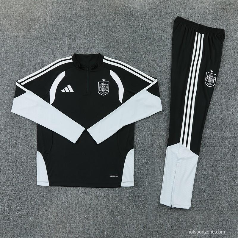 2026 Spain Black & White Half Zipper Jacket Tracksuit + Long Pants