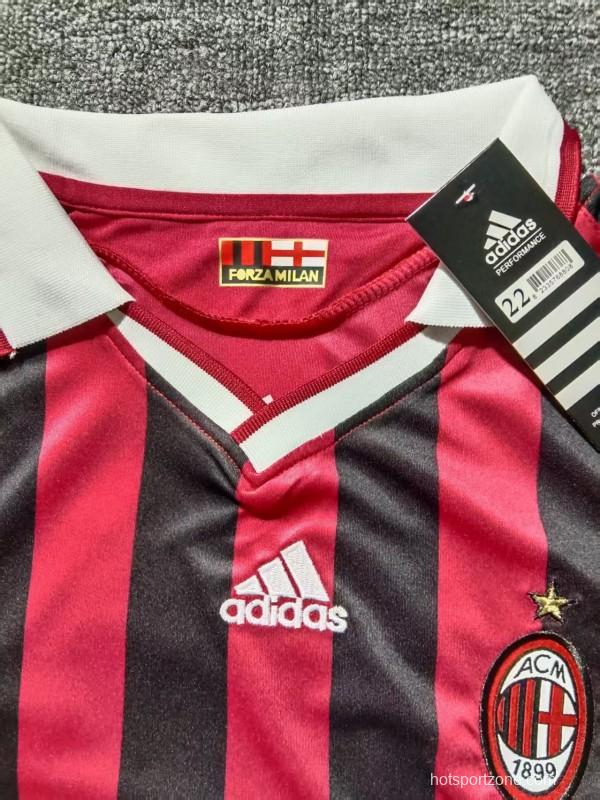 Retro 09/10 Kids AC Milan Home Long Sleeve Jersey