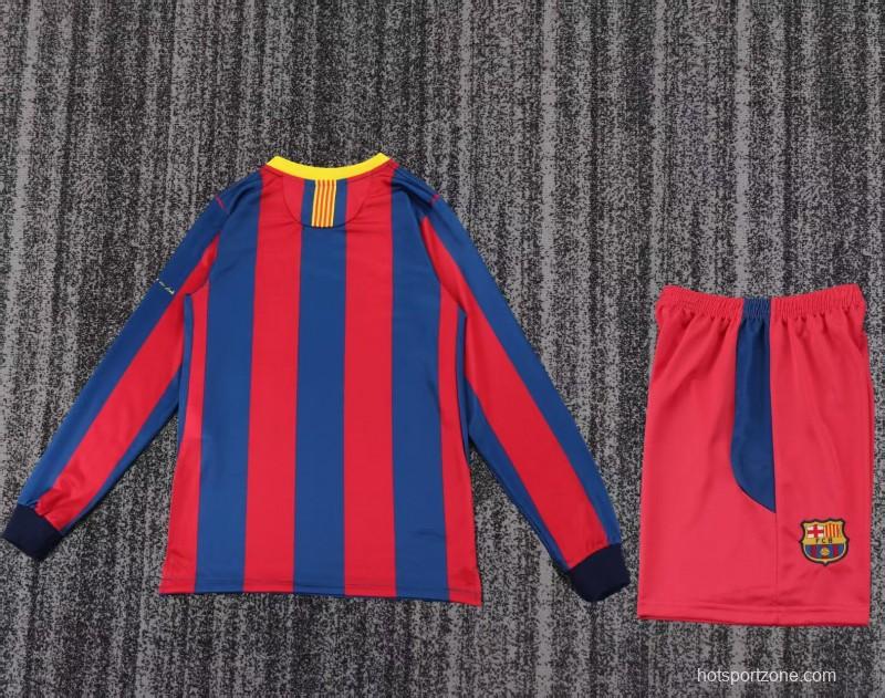 Retro Kids 10/11 Barcelona Red Blue Home Long Sleeve Jersey