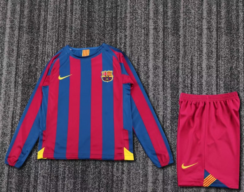 Retro Kids 05/06 Barcelona Home League Version Long Sleeve Jersey
