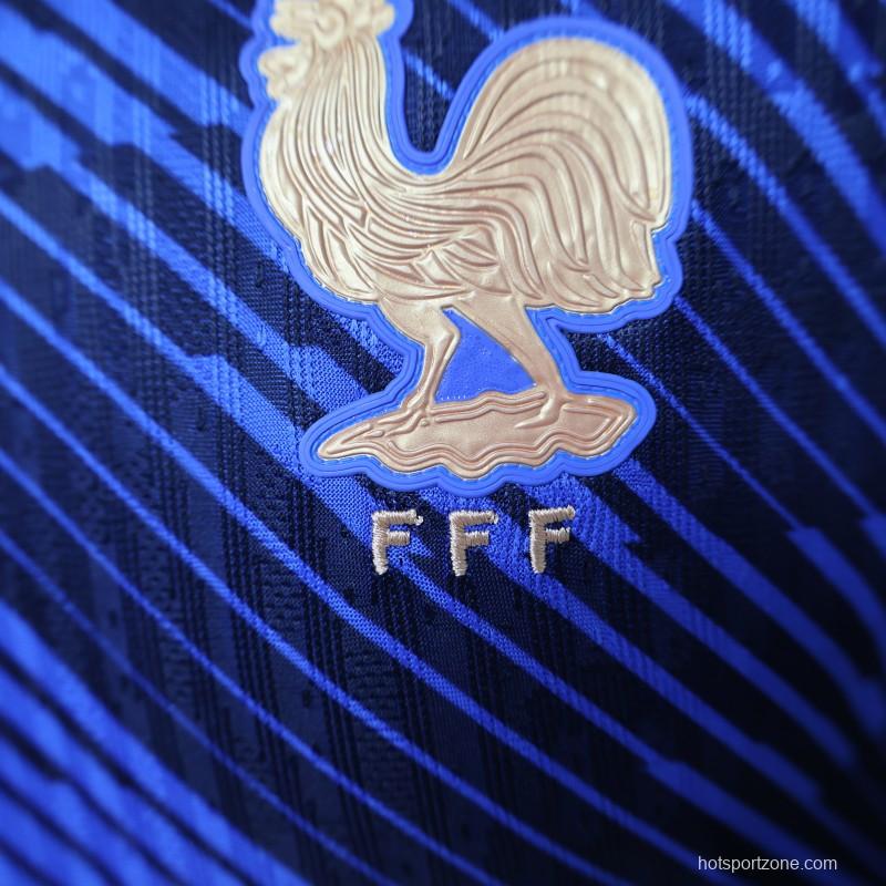Player Version 2026 France Home Blue with Diagonal Brushstroke Stripe Polo Collar Jersey