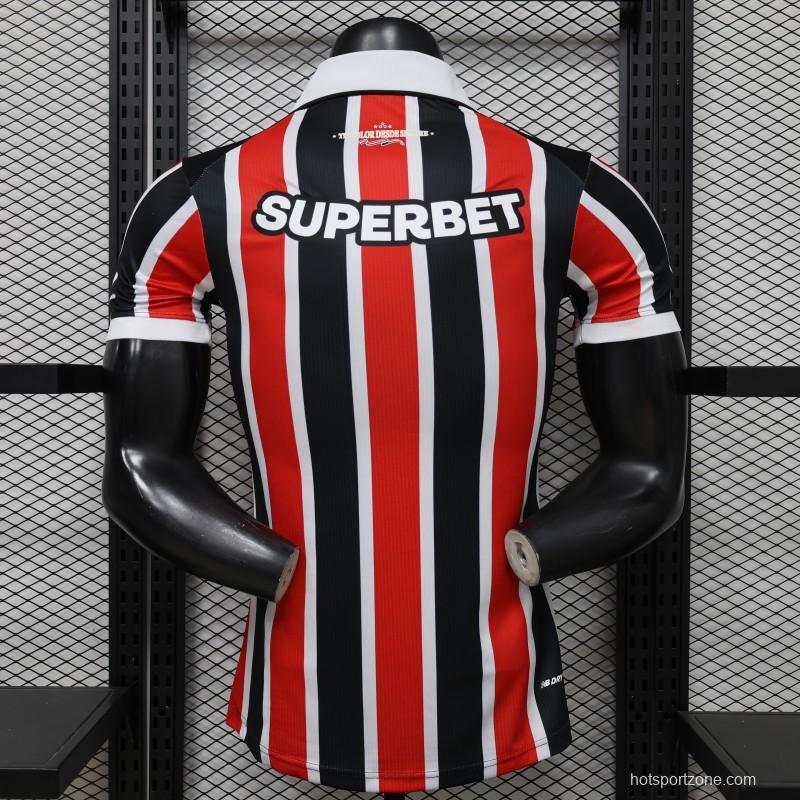 Player Version 26/27 São Paulo FC Away Red & Black Stripe  With White Collar Jersey