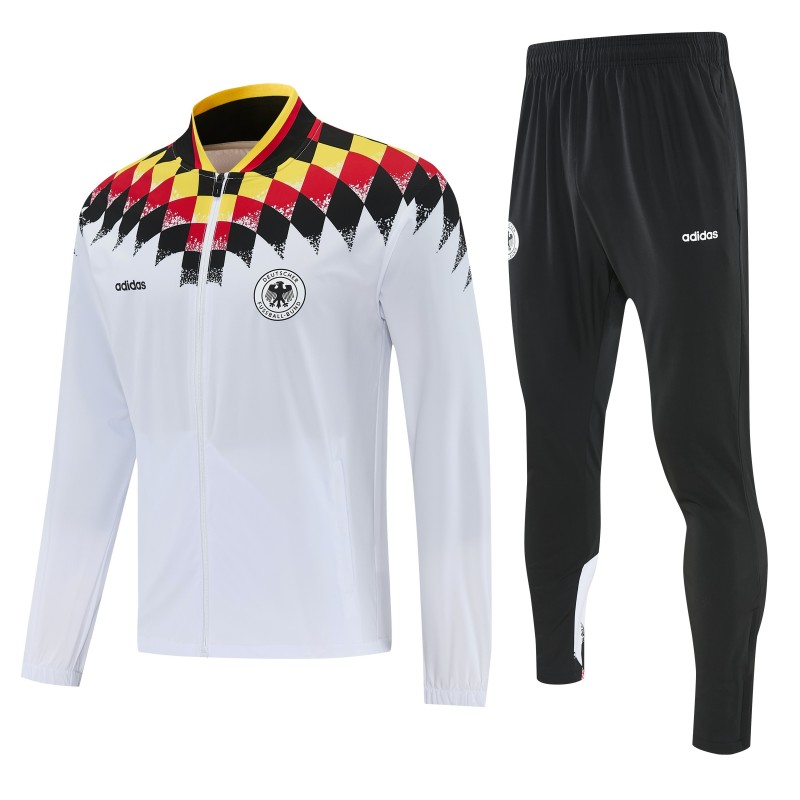 2026 Germany  White  Full Zipper Jacket Tracksuit + Black Long Pants