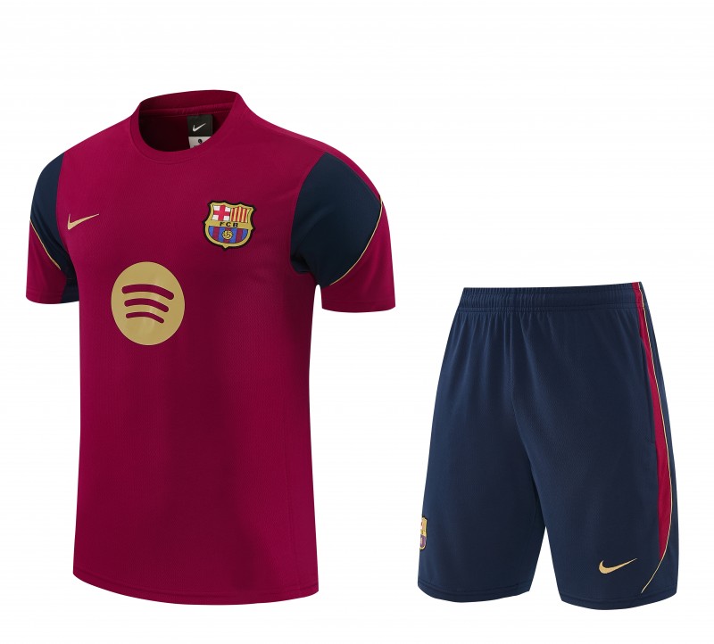 26/27 FC Barcelona Burgundy Red  Short Sleeve + Navy Blue Soccer Shorts