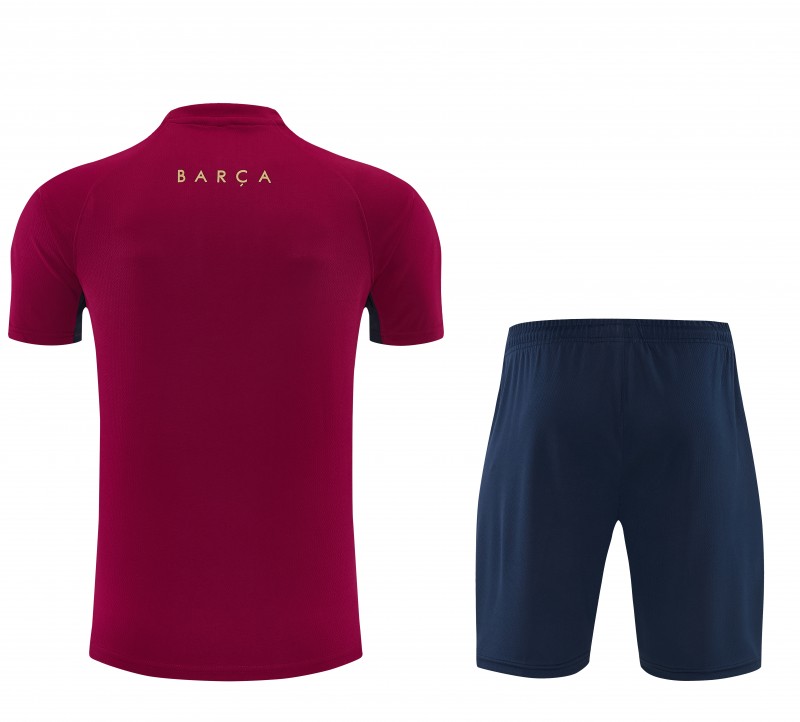 26/27 FC Barcelona Burgundy Red  Short Sleeve + Navy Blue Soccer Shorts