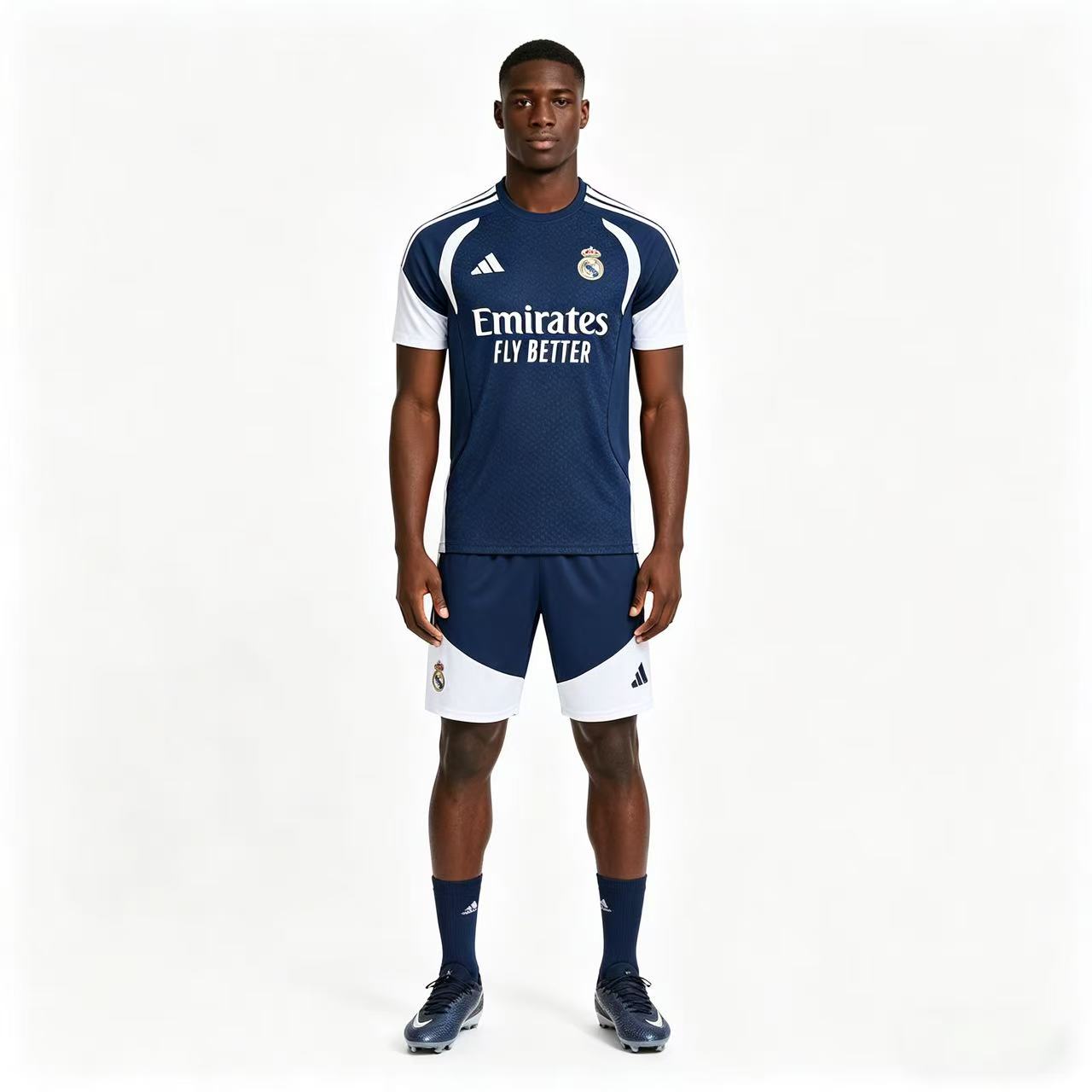 26/27 Real Madrid Navy Blue & White Short Sleeve+Soccer Shorts