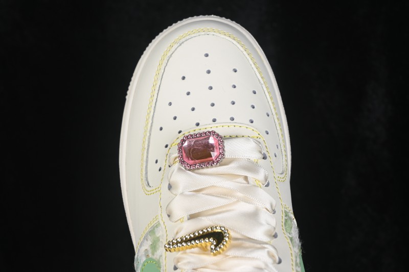 Nike Air Force 1 '07 Low Canvas Sneakers with Hand-Painted Jade Pearl Detailing - FJ7740-111
