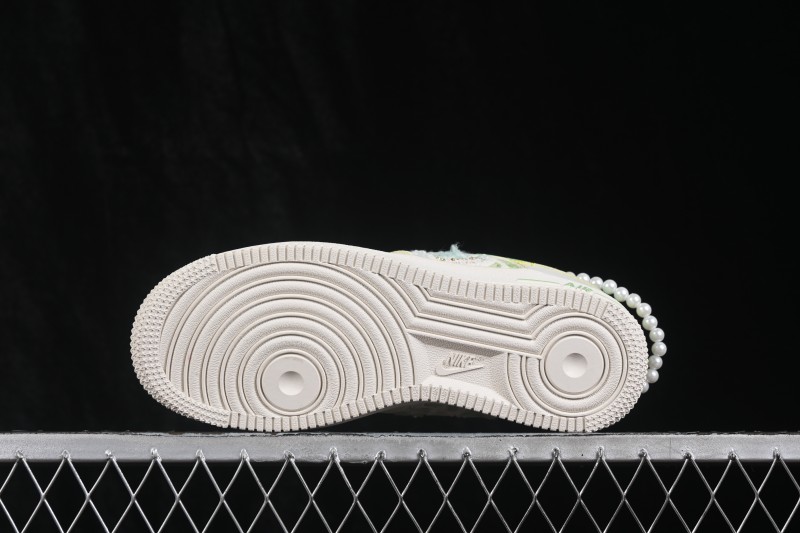 Nike Air Force 1 '07 Low Canvas Sneakers with Hand-Painted Jade Pearl Detailing - FJ7740-111