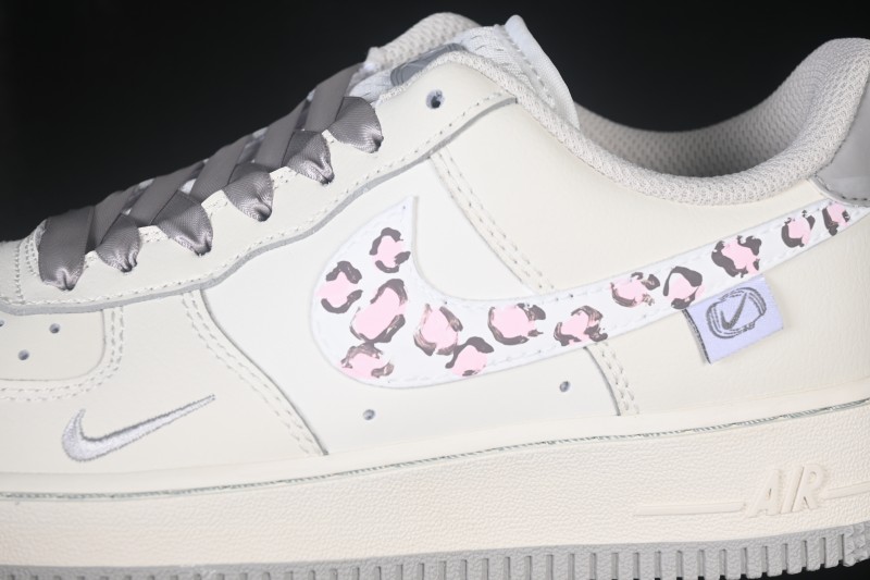 Nike Air Force 1 '07 Low Milk Grey Leopard Hand-Painted Casual Sneakers - FB1839-323