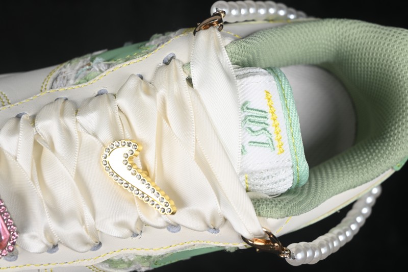 Nike Air Force 1 '07 Low Canvas Sneakers with Hand-Painted Jade Pearl Detailing - FJ7740-111