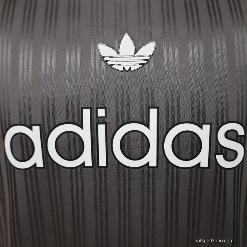 Player Version 2026  Adidas Originals Retro Style Charcoal Grey Stripe Football Jersey