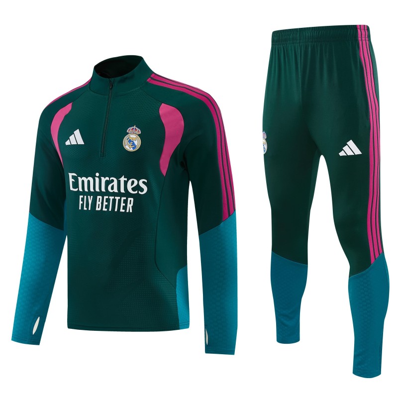 26/27 Real Madrid Dark Green Half Zipper Jacket Tracksuit + Long Pants