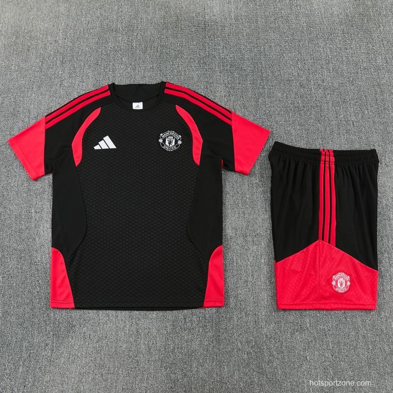 26/27 Manchester United Black &Red Short Sleeve+Soccer Shorts