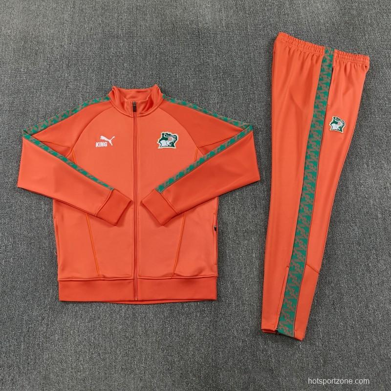 26/27 Côte d'Ivoire Orange Full Zipper Jacket Tracksuit + Long Pants