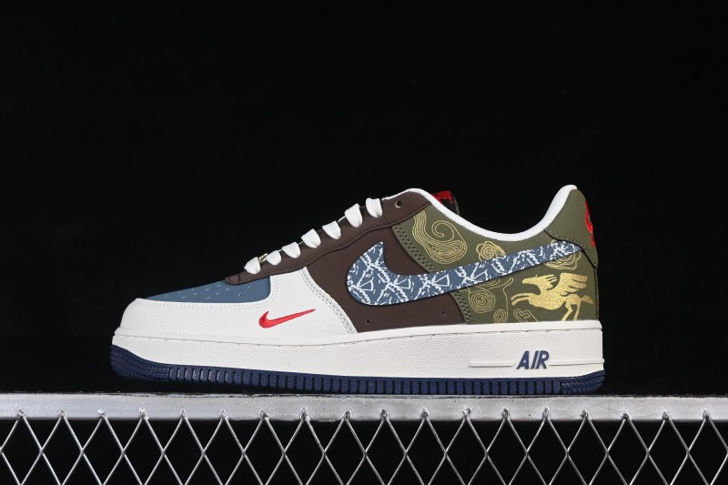 Nike Air Force 1 '07 Low Year of the Horse Limited Edition Brown-Grey Woven Gold Pattern Casual Sneakers - NH0601-536