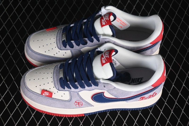 Nike Air Force 1 '07 Low Basketball Sneakers with Red and Blue Color Contrast - HT5088-625